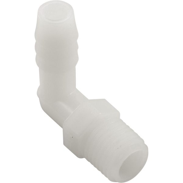 Barb Adapter, 3/8"b x 1/4"mpt, 90 Degree, Nylon|63102